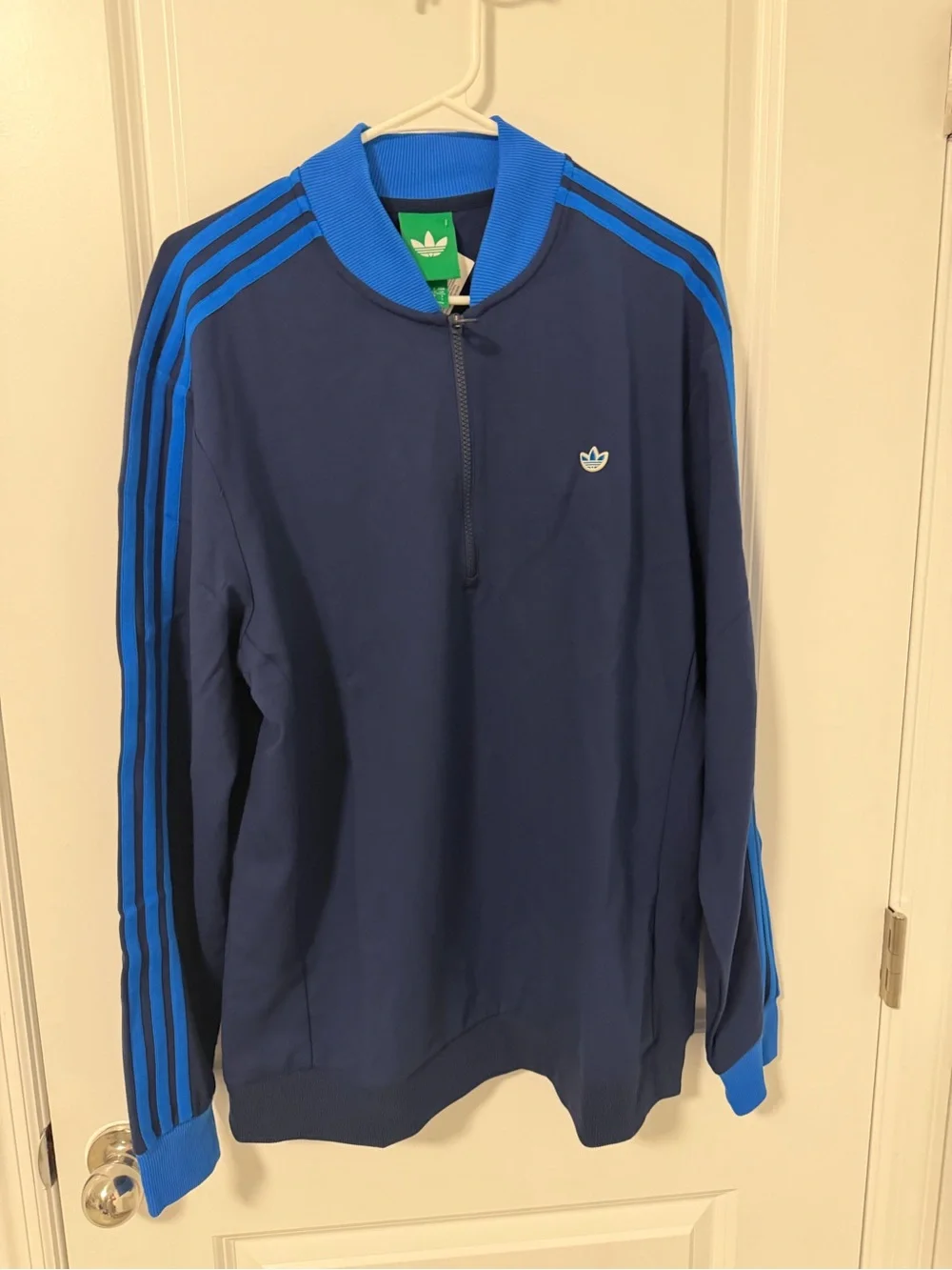 Adidas Originals Men's Night Indigo Blue 3-Stripes 1/4 Zip Golf Sweatshirt L NWT